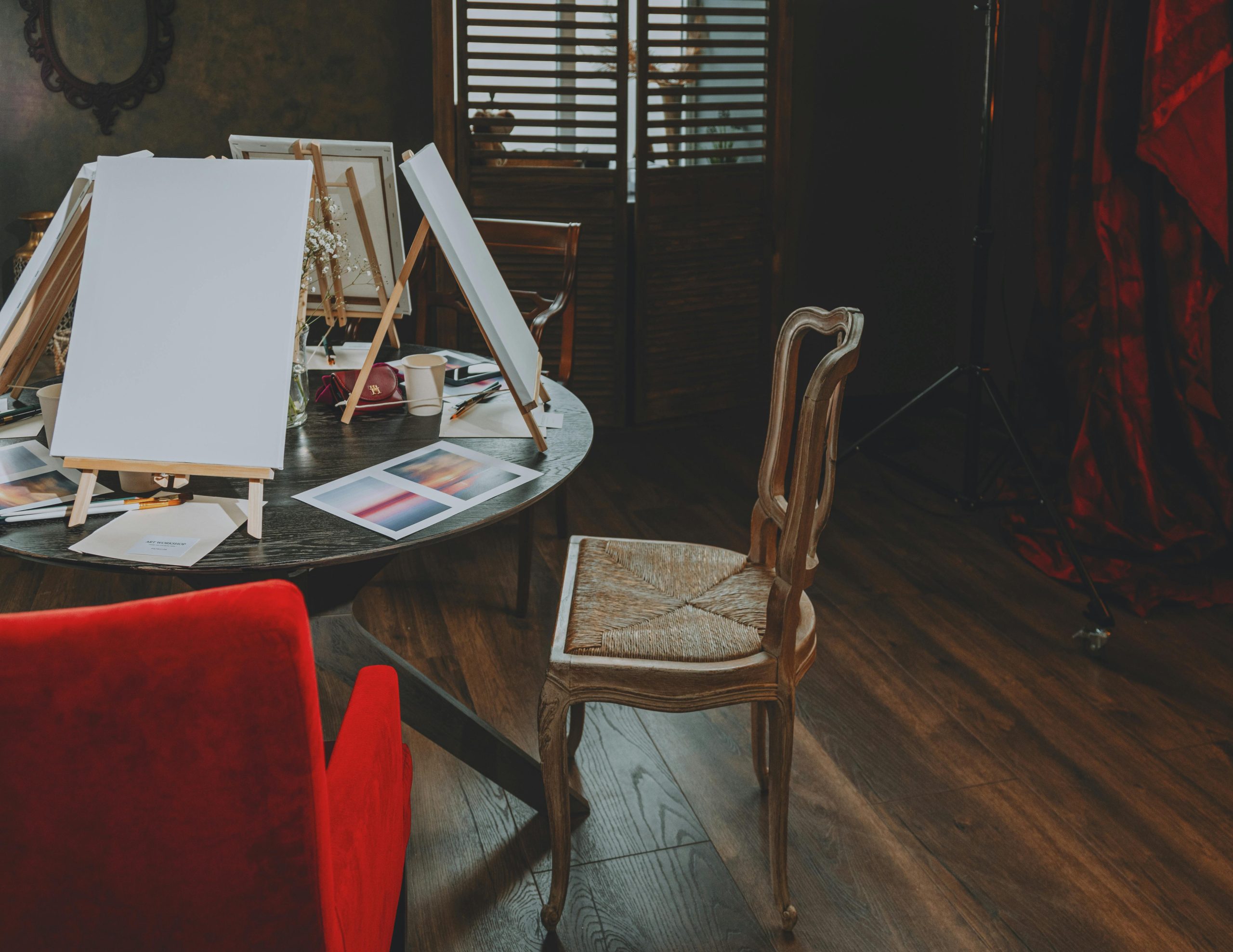 table with canvases