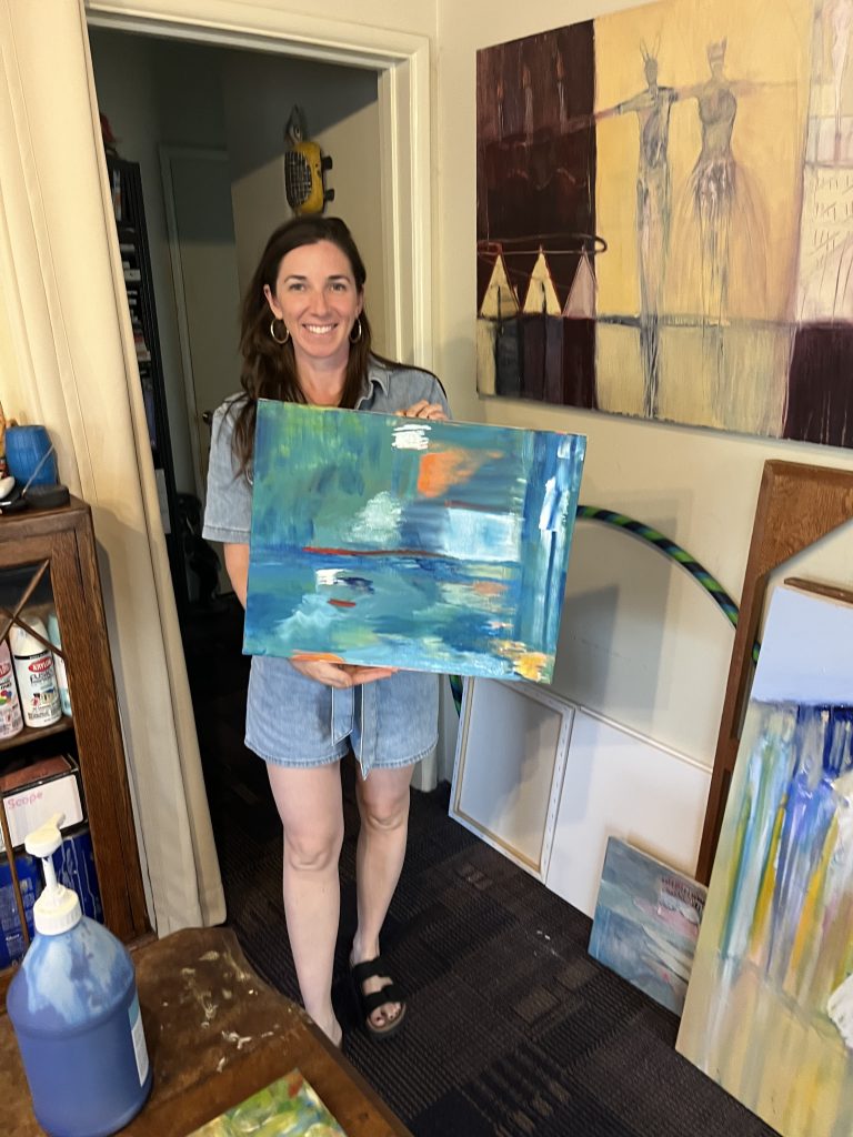 Sarah Smiles with outstanding Abstract Expressionist Painting